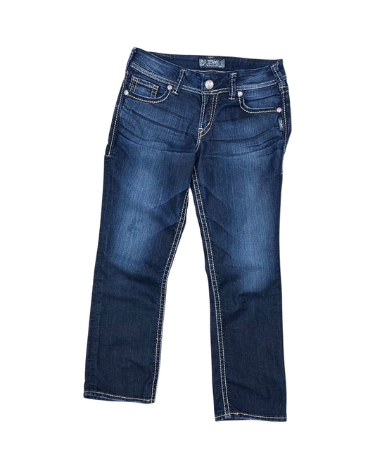 Jeans Cropped By Silver In Blue Denim, Size:8