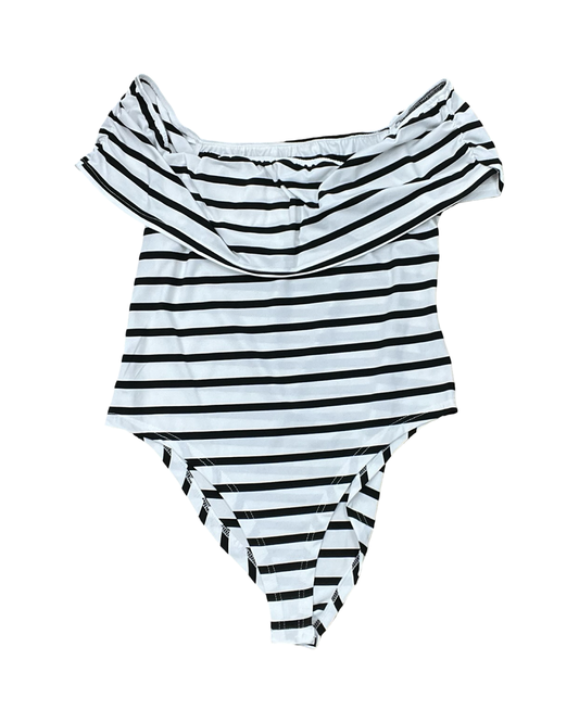 Bodysuit By Clothes Mentor In Black & White, Size:1X
