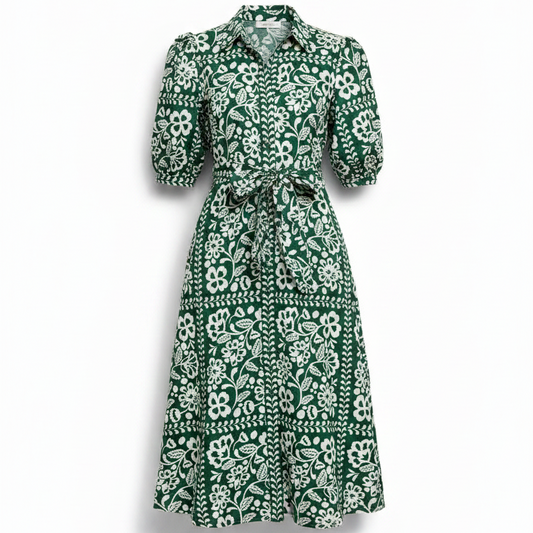 Elbow Sleeve Floral Print Maxi Dress By Crown And Ivy In Green & White, Size: XL