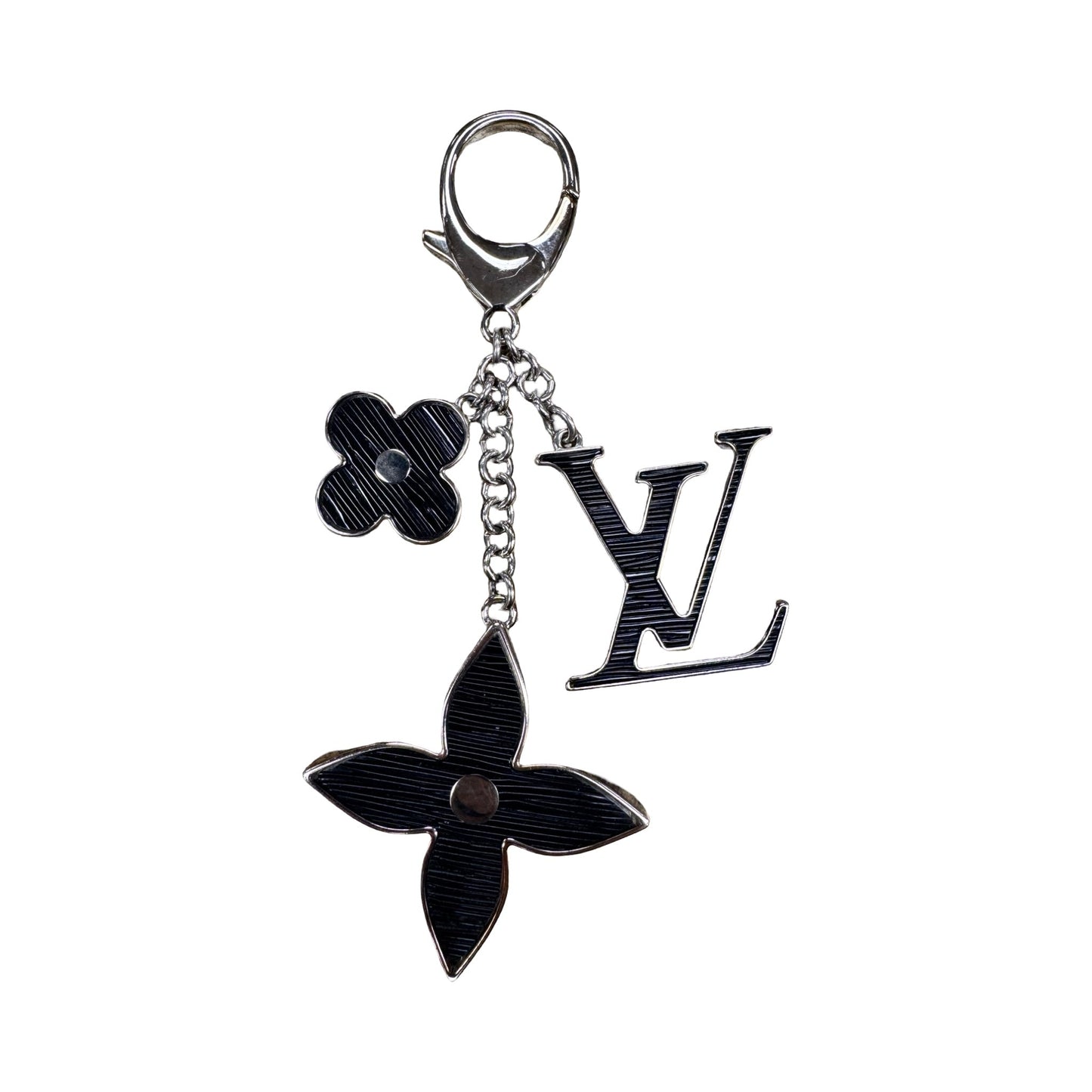 Key Chain Luxury Designer By Louis Vuitton In Black & Silver, Size:
