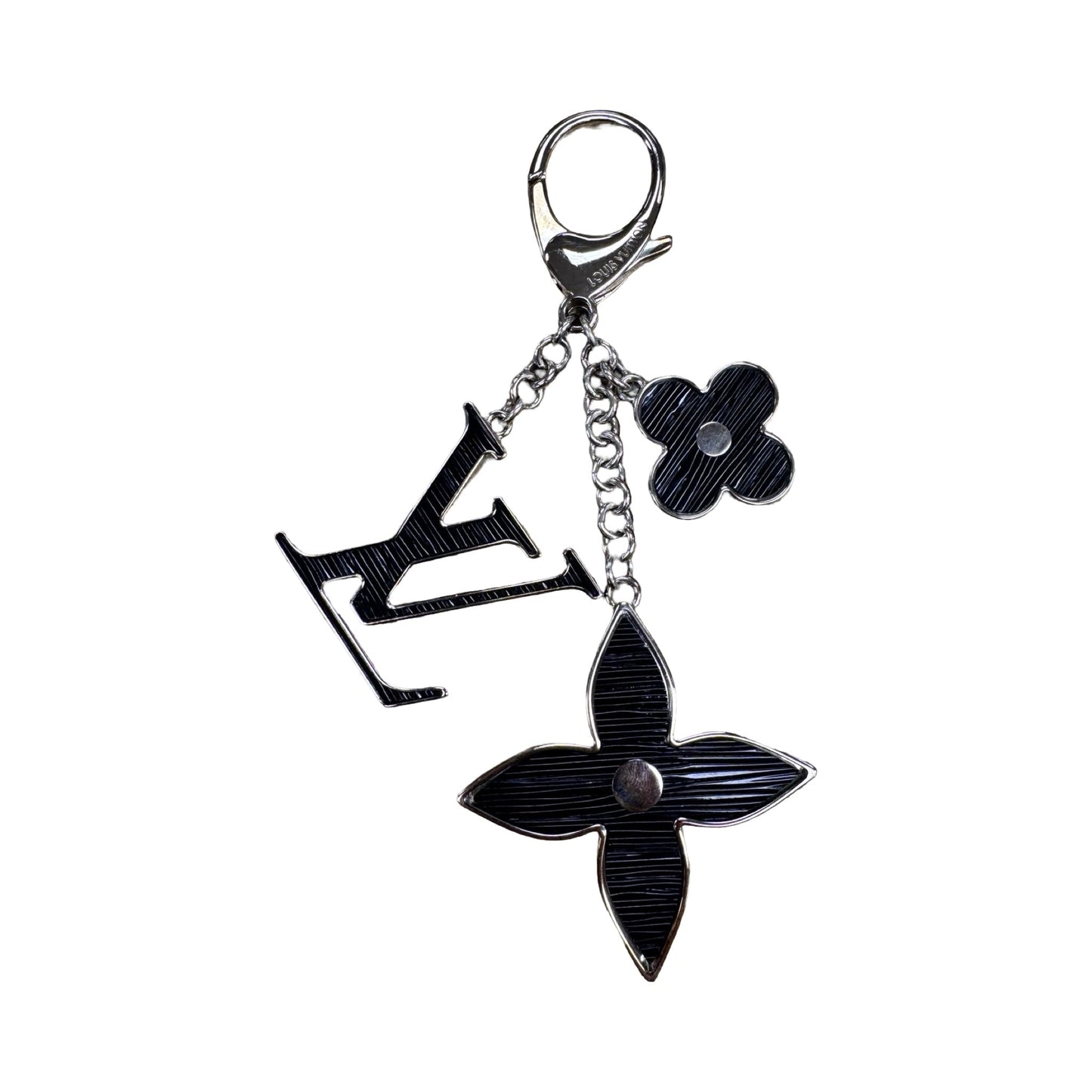 Key Chain Luxury Designer By Louis Vuitton In Black & Silver, Size: