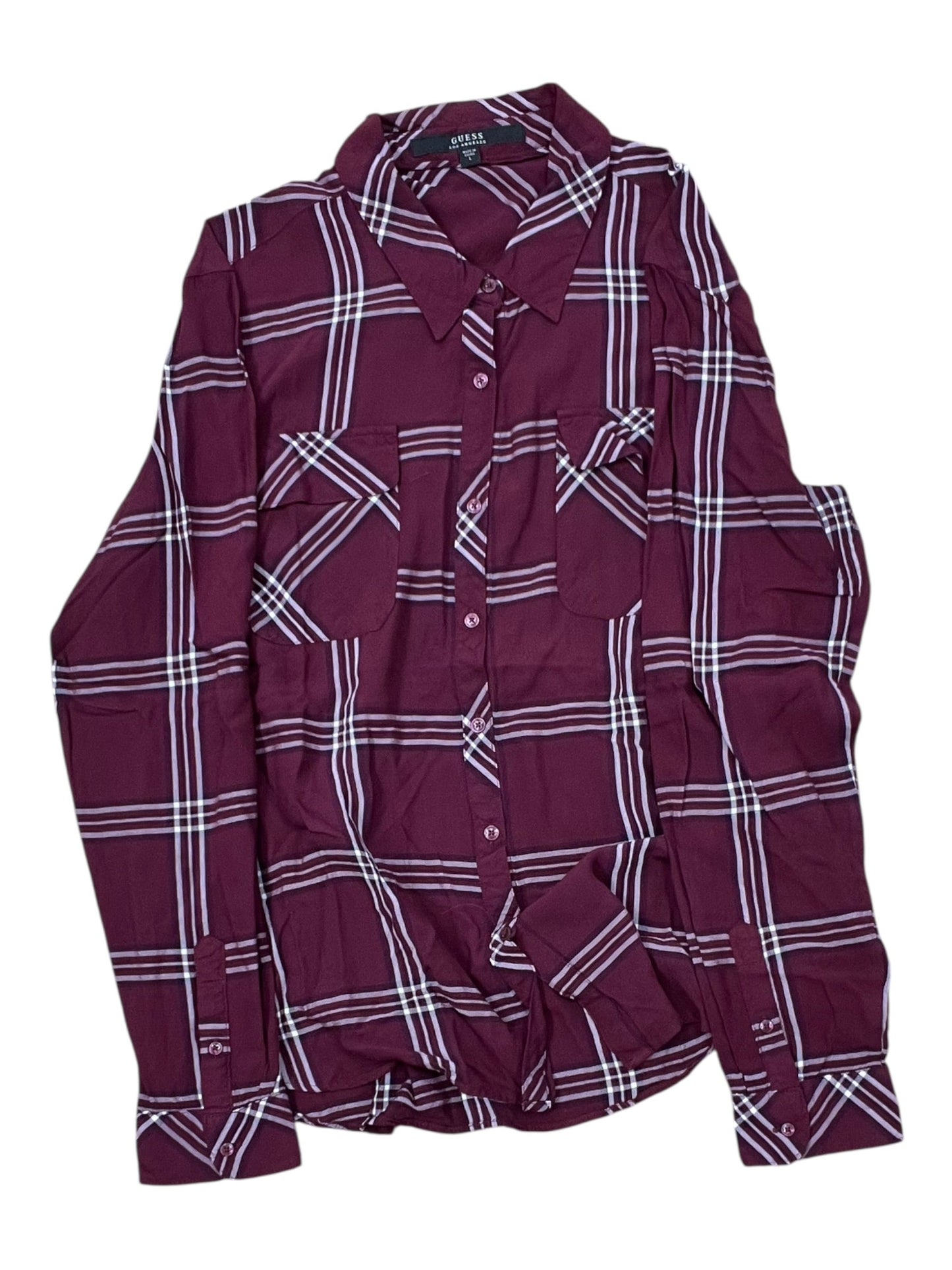 Blouse Ls By Guess In Red & White, Size:L