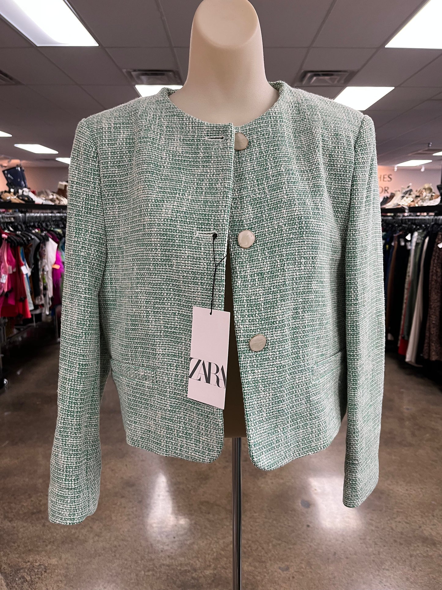 Blazer By Zara In Green & White, Size:L