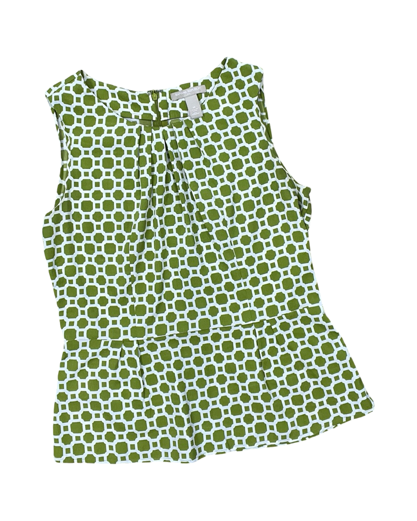 Top Sleeveless By Banana Republic In Green & White, Size:L