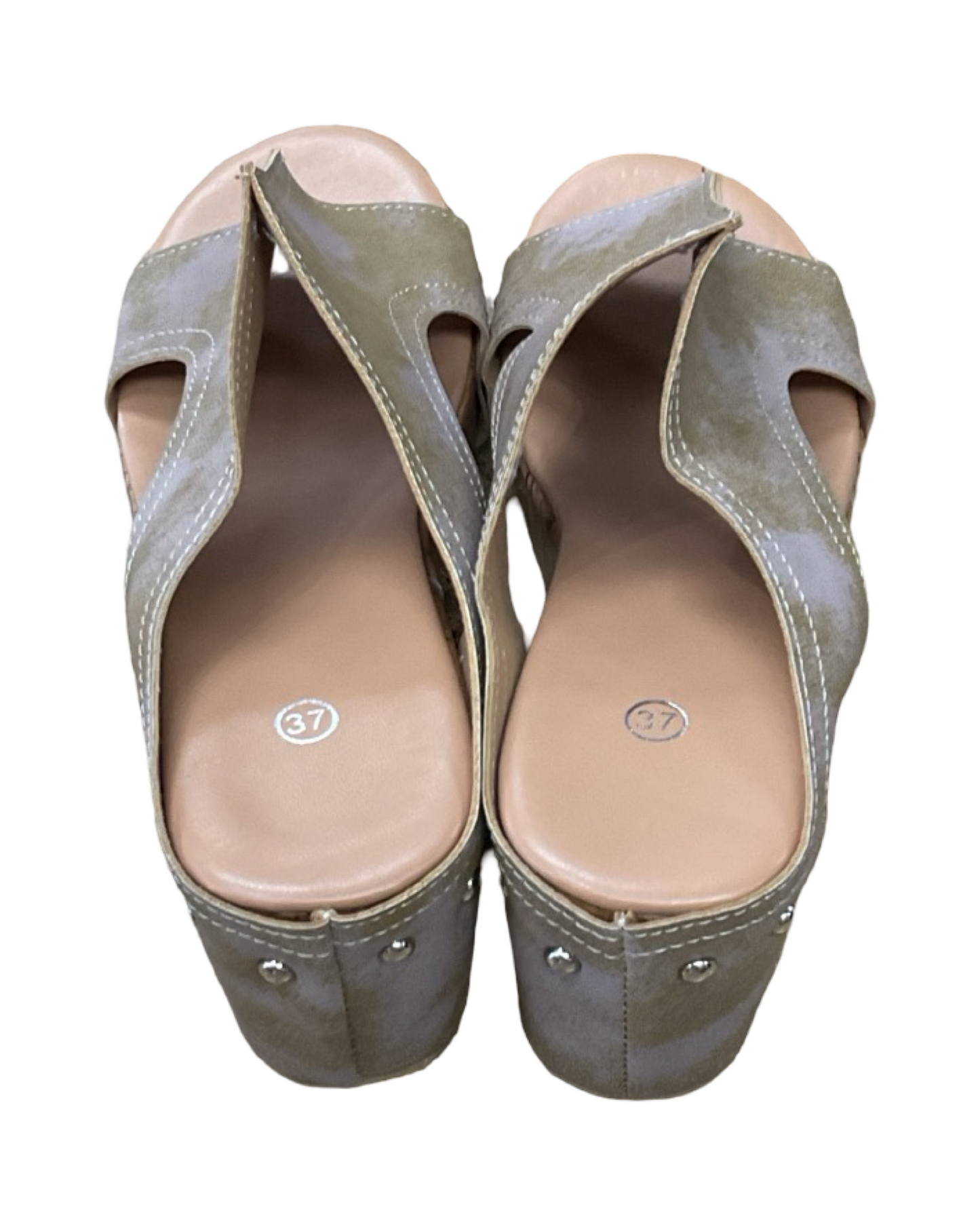 Sandals Heels Block By Clothes Mentor In Tan, Size:6.5