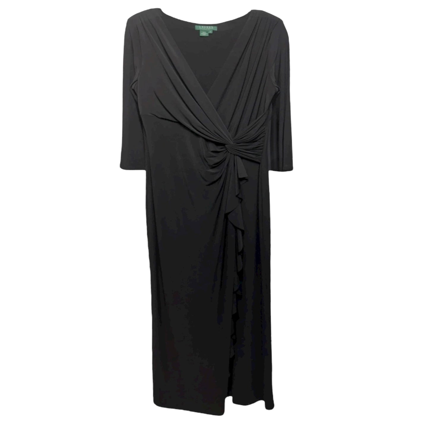Faux Wrap Twist Front Ruffle Gown By Lauren By Ralph Lauren Evening In Black, Size: 12