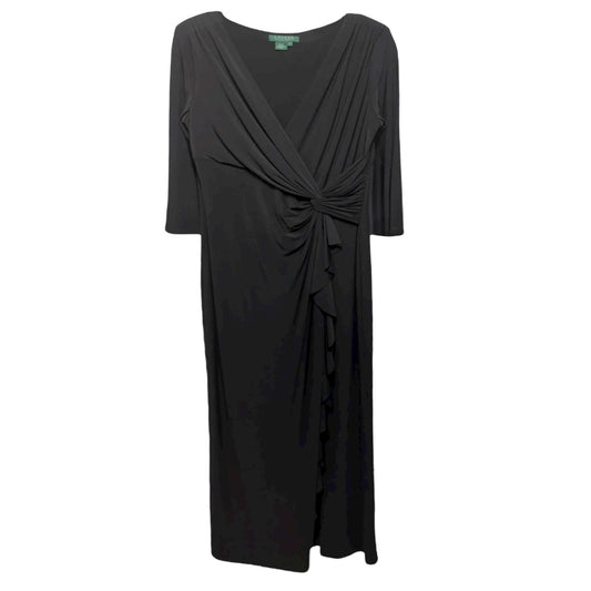 Faux Wrap Twist Front Ruffle Gown By Lauren By Ralph Lauren Evening In Black, Size: 12