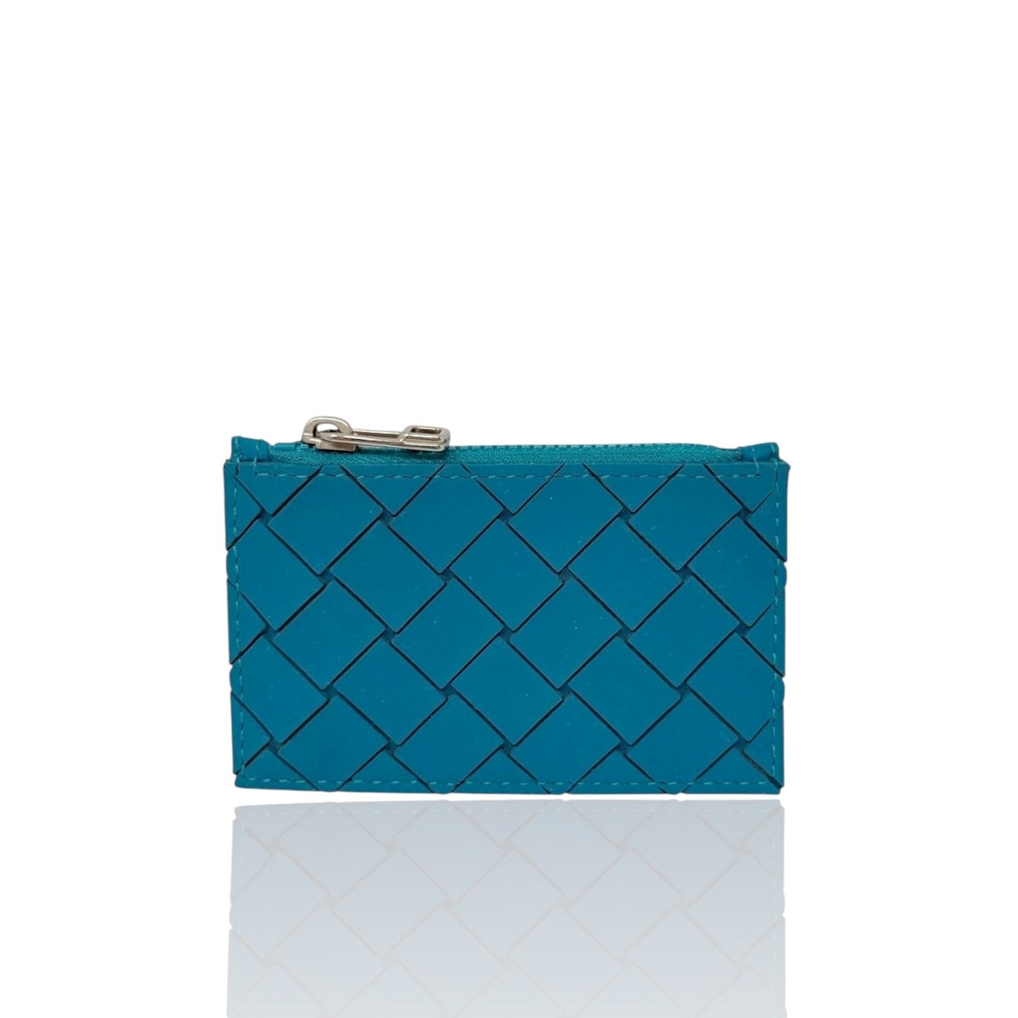 Zipped Card Case In Intrecciato Rubber & Cotton Wallet Luxury Designer By Bottega Veneta, Size: Small