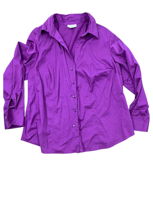 Blouse Ls By Charter Club In Purple, Size:1X