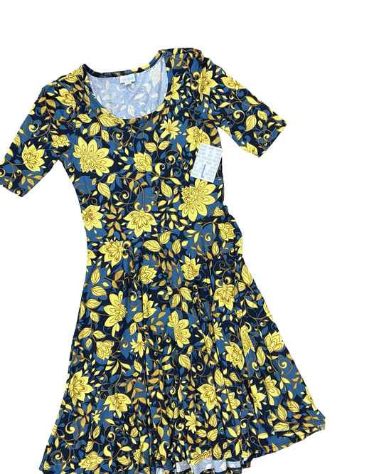 Dress Casual Midi By Lularoe In Blue & Yellow, Size:L