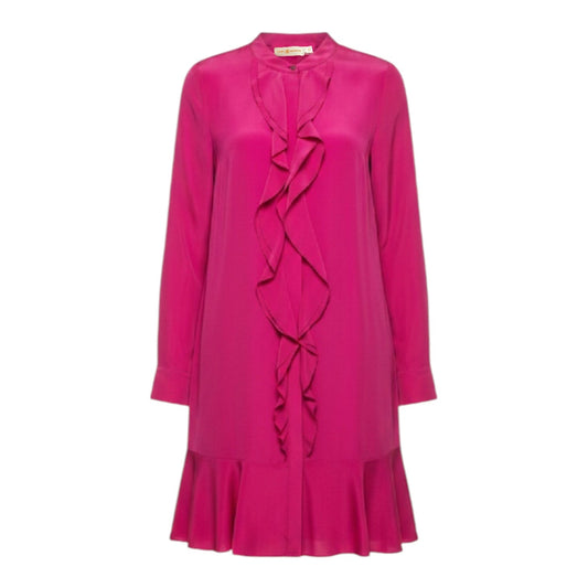 Jane Silk Ruffle Dress Designer By Tory Burch In Pink, Size: 6