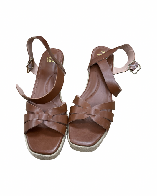 Sandals Heels Wedge By Time And Tru In Brown, Size:7.5