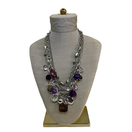 Necklace Statement By Chicos In Purple & Silver