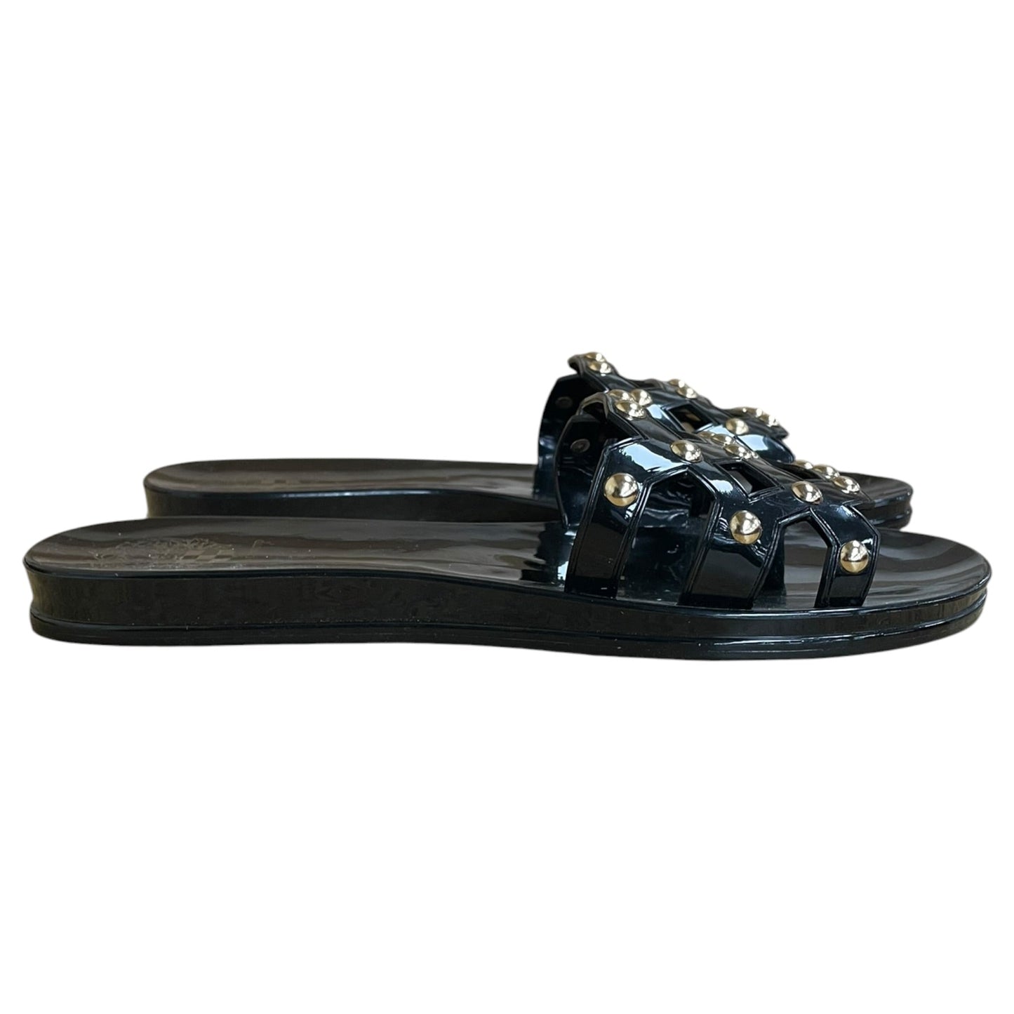Sandals Flats By Vince Camuto In Black & Gold, Size:7
