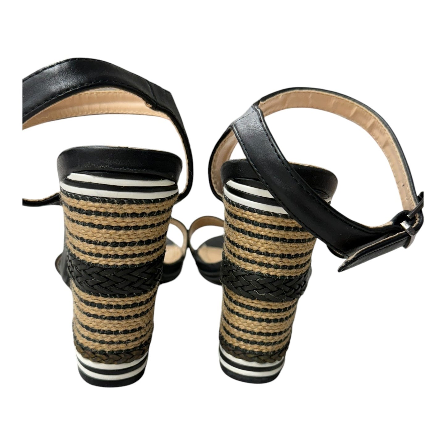 Sandals Heels Block By Modern Rush In Black & Tan, Size:8.5