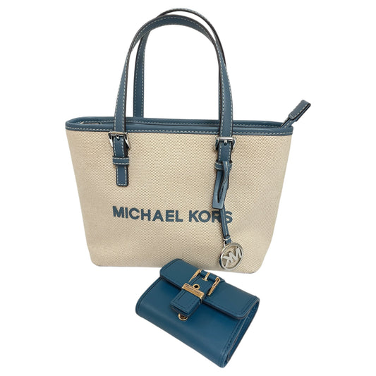 Handbag Designer By Michael Kors In Blue & Tan, Size:Small