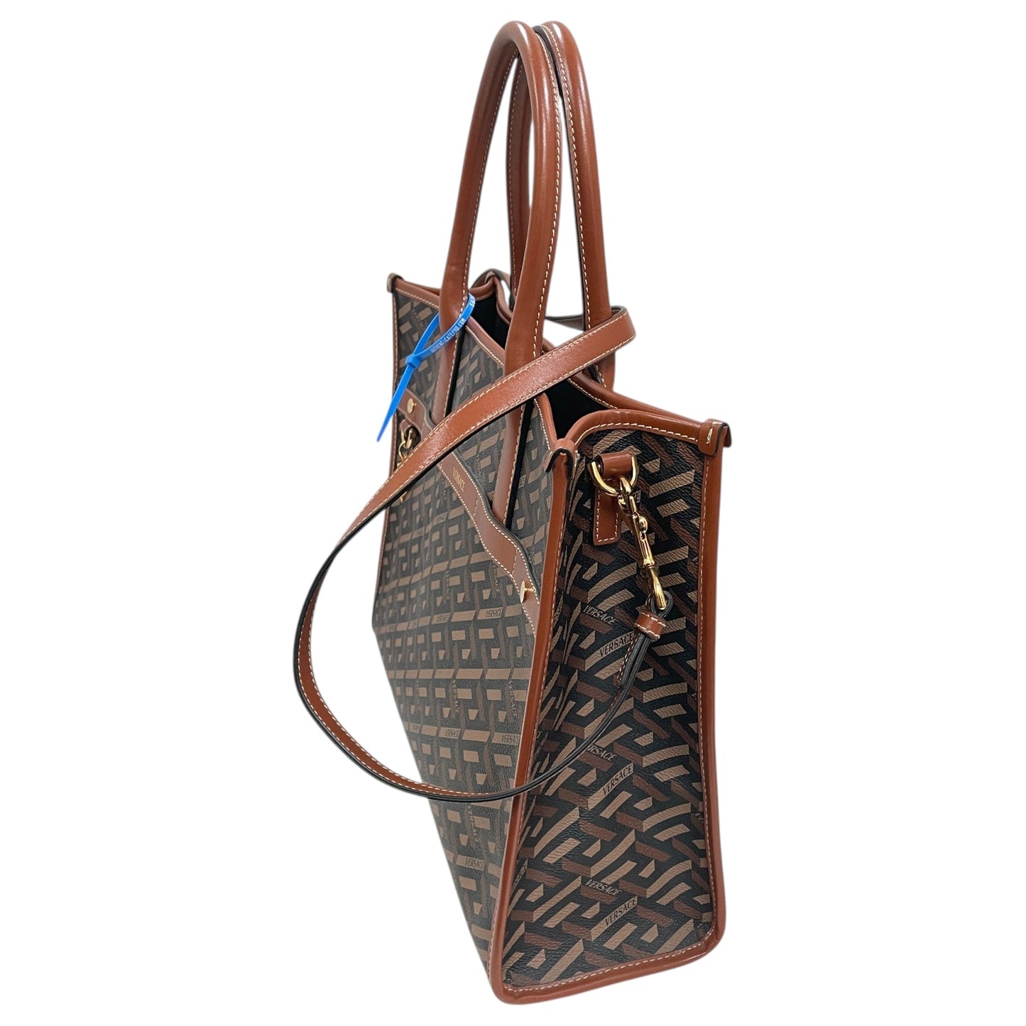 Tote Luxury Designer By Versace In Black & Brown, Size:Large