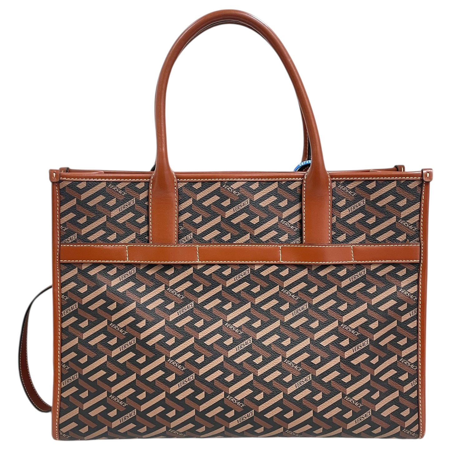 Tote Luxury Designer By Versace In Black & Brown, Size:Large