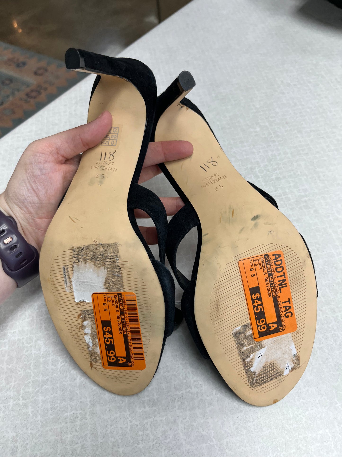 Sandals Designer By Stuart Weitzman In Black, Size:8.5