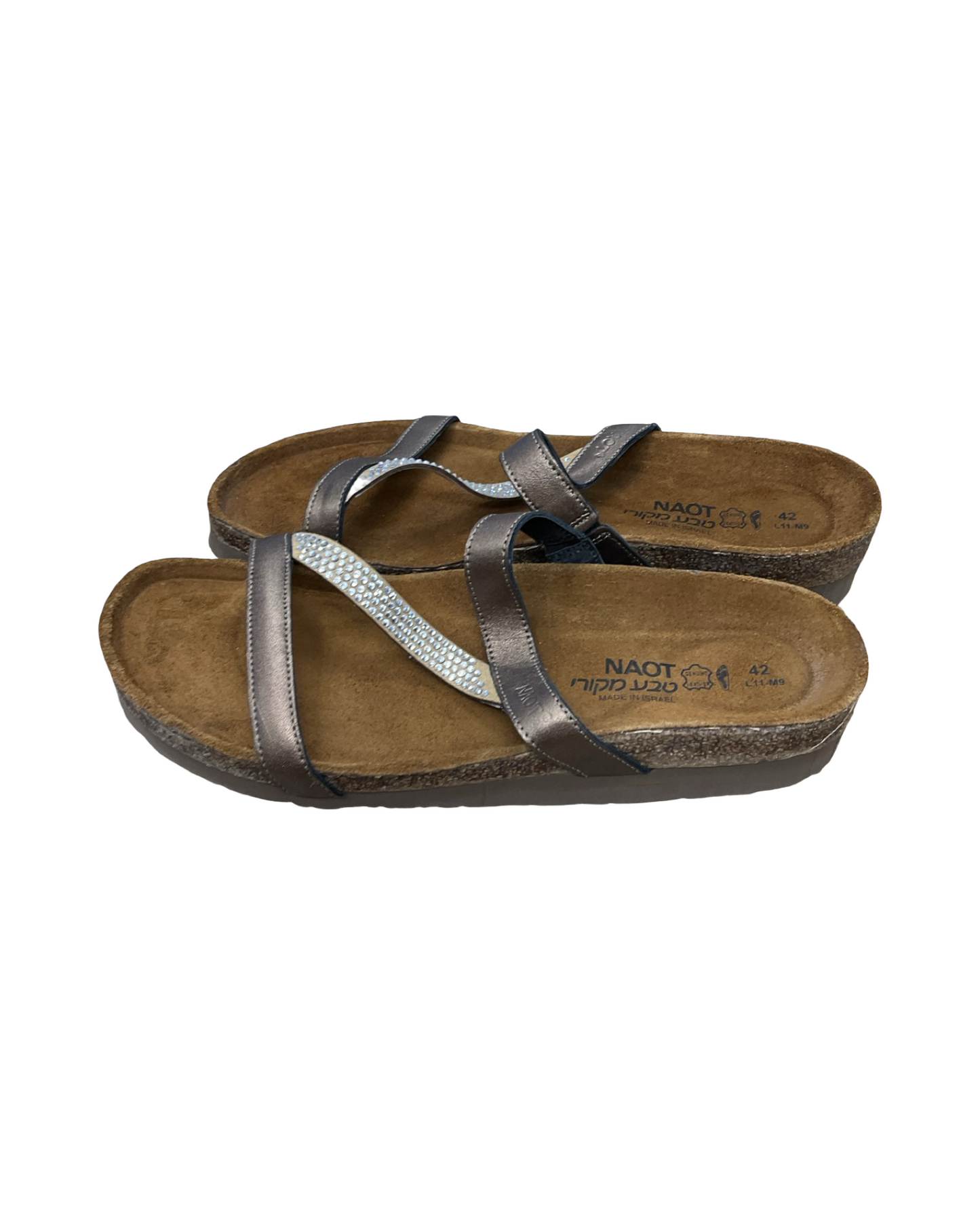 Sandals Flats By Naot In Brown & Silver, Size:11