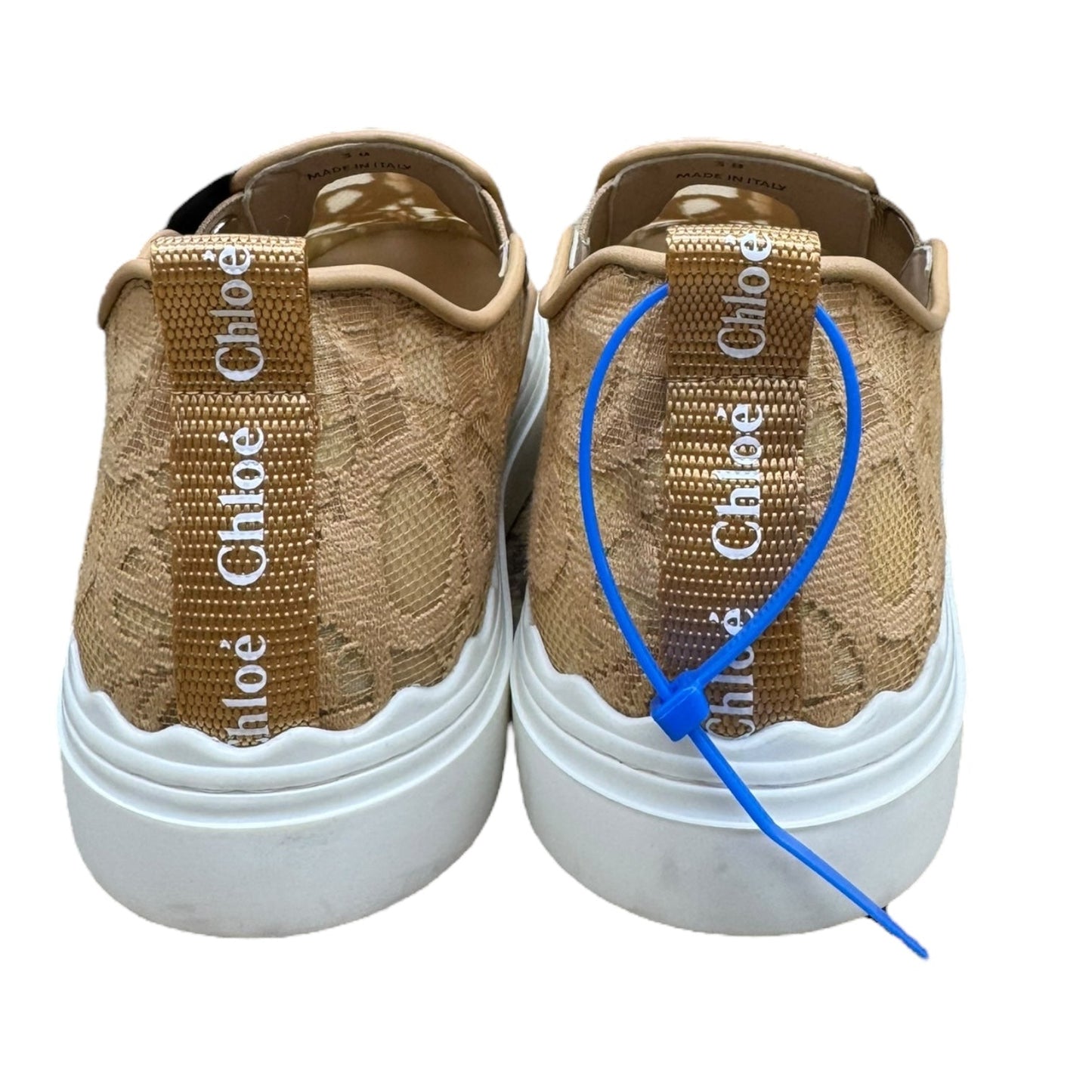 Shoes Luxury Designer By Chloe In Tan & White, Size:8