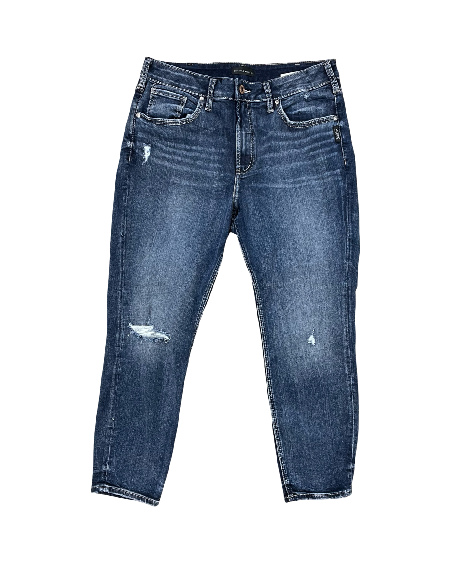 Jeans Cropped By Silver In Blue Denim, Size:18