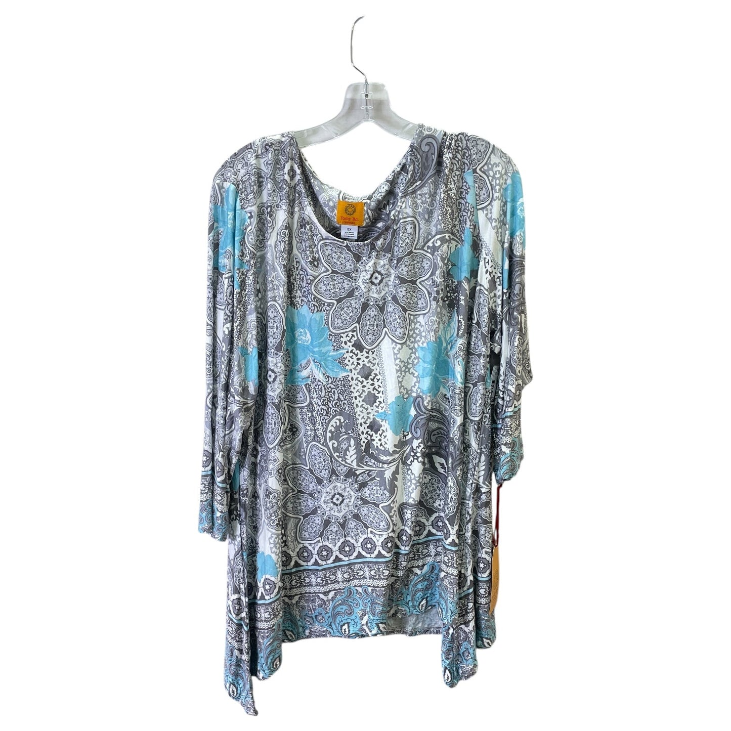 Top 3/4 Sleeve By Ruby Rd In Blue & Grey, Size:2X