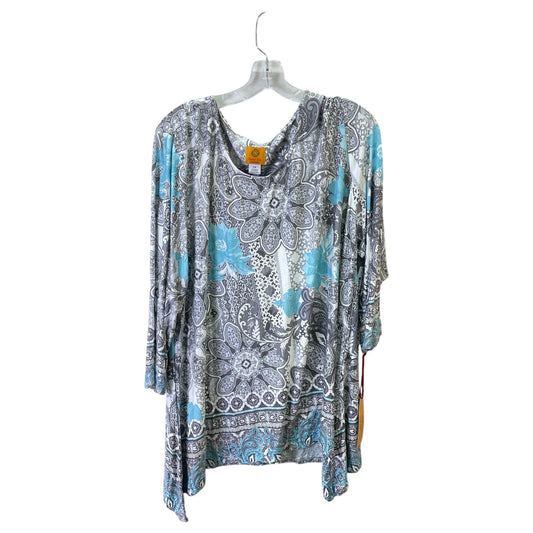 Top 3/4 Sleeve By Ruby Rd In Blue & Grey, Size:2X