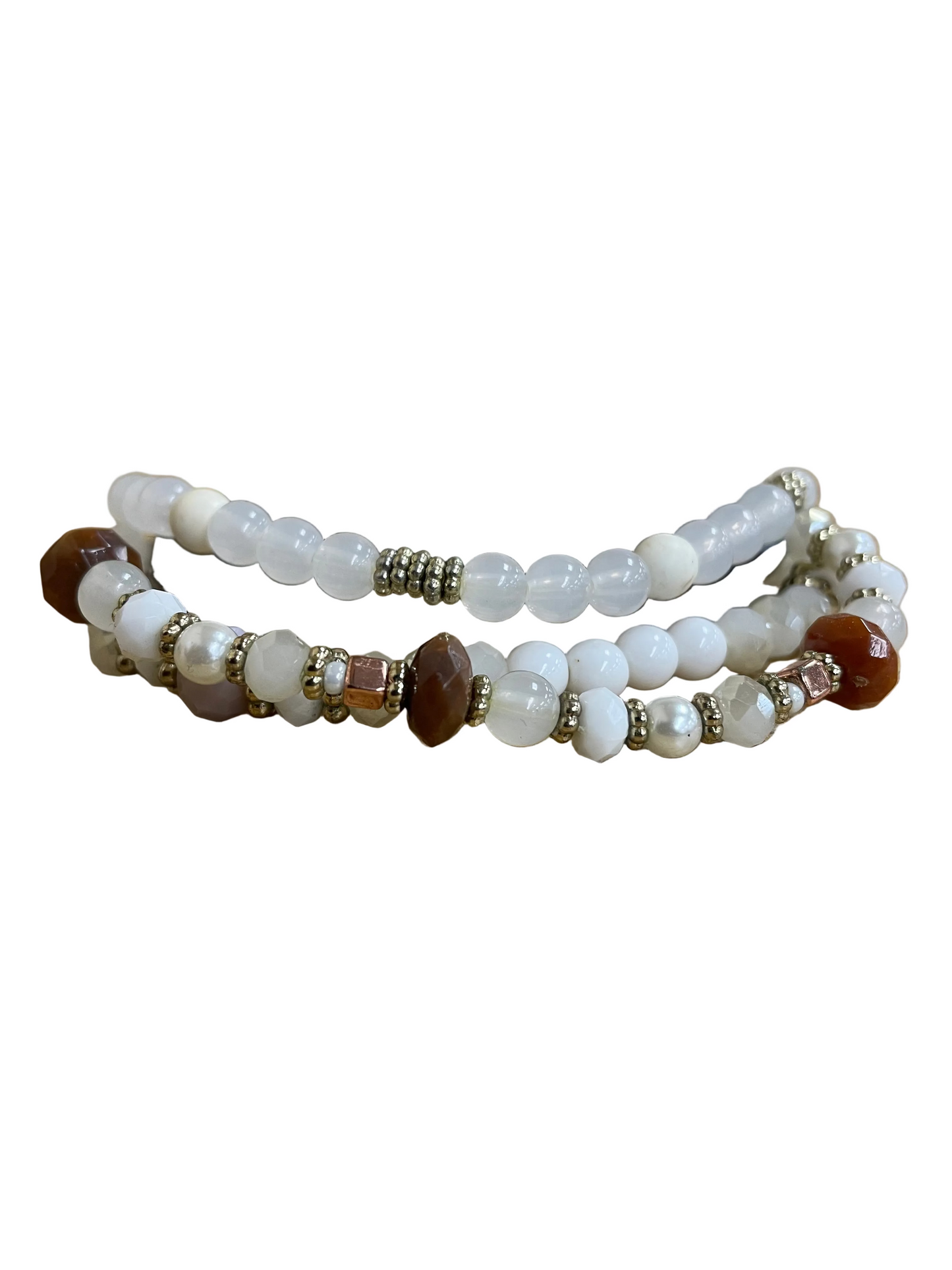 Bracelet Beaded By Cme In Brown & Cream, Size:03 Piece Set