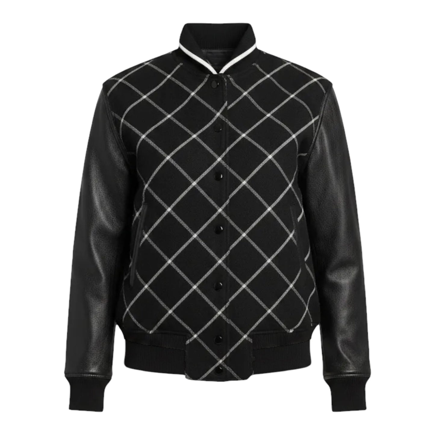 Edith' Windowpane Check Leather Sleeve Bomber Jacket By Rag And Bone In Black & White, Size: 0