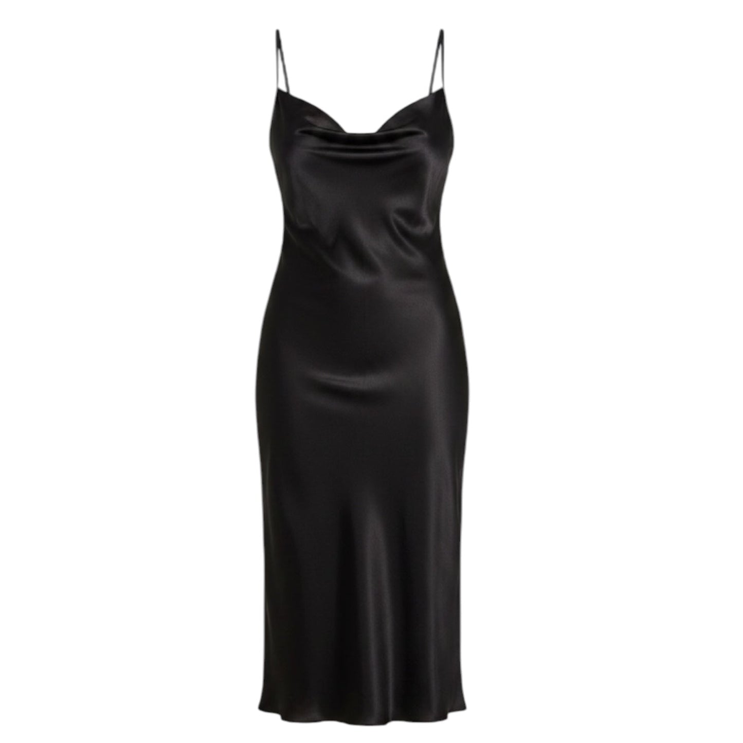 Drape Front Sleeveless Satin Midi Slip Dress By Bebe In Black, Size: L