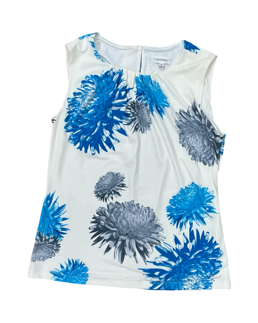 Top Sleeveless By Calvin Klein In Blue & Cream, Size:M