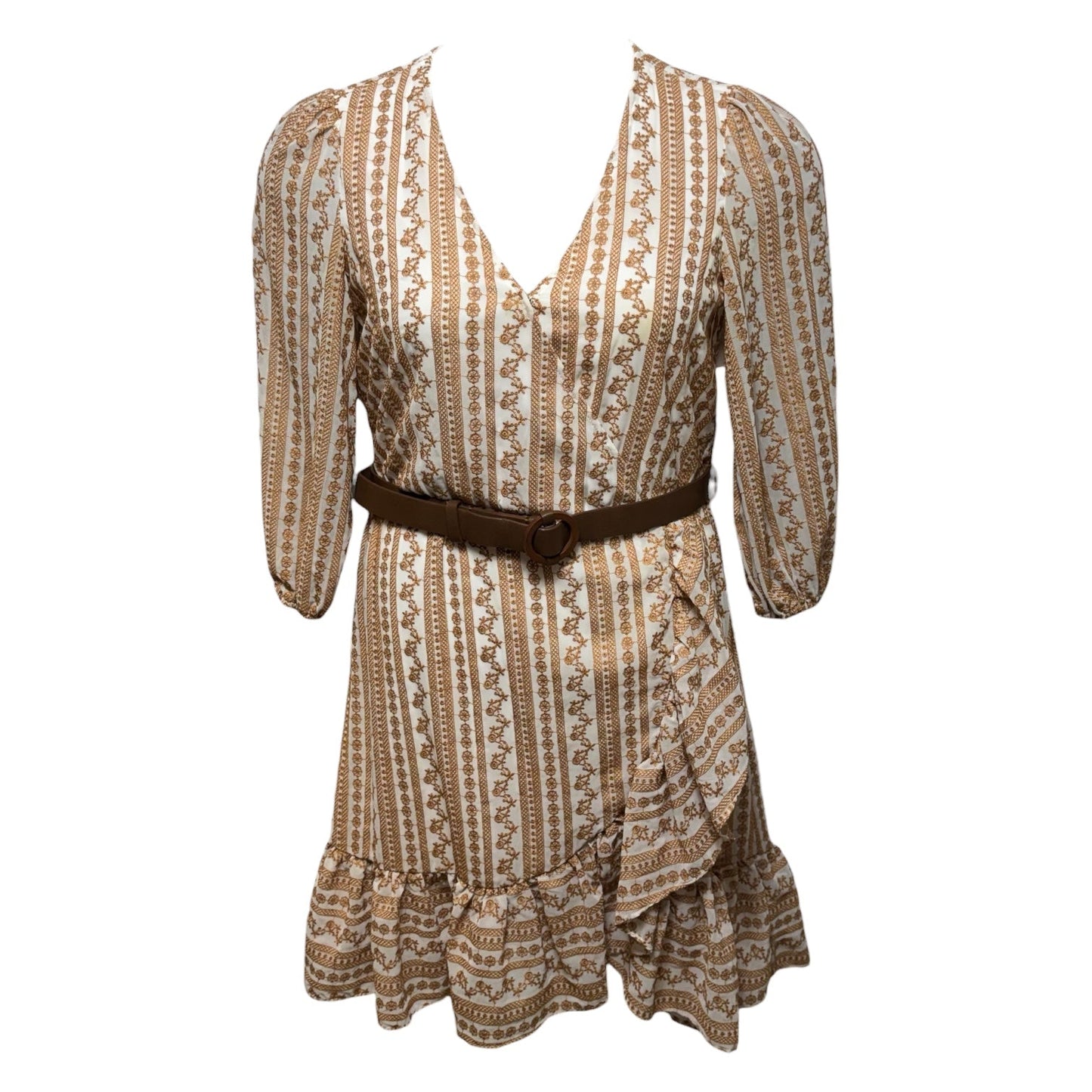Dress Casual Midi By Calvin Klein In Tan & White, Size: M ESTIMATED
