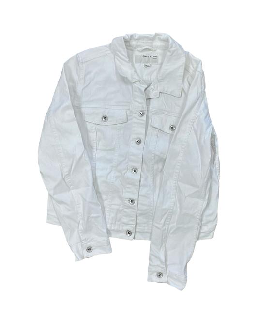 Jacket Denim By Anne Klein In White Denim, Size:L