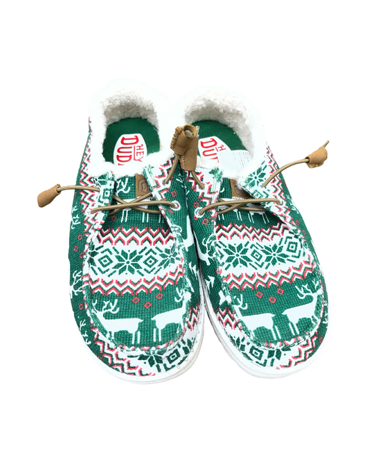 Shoes Flats By Hey Dude In Green & White, Size:7