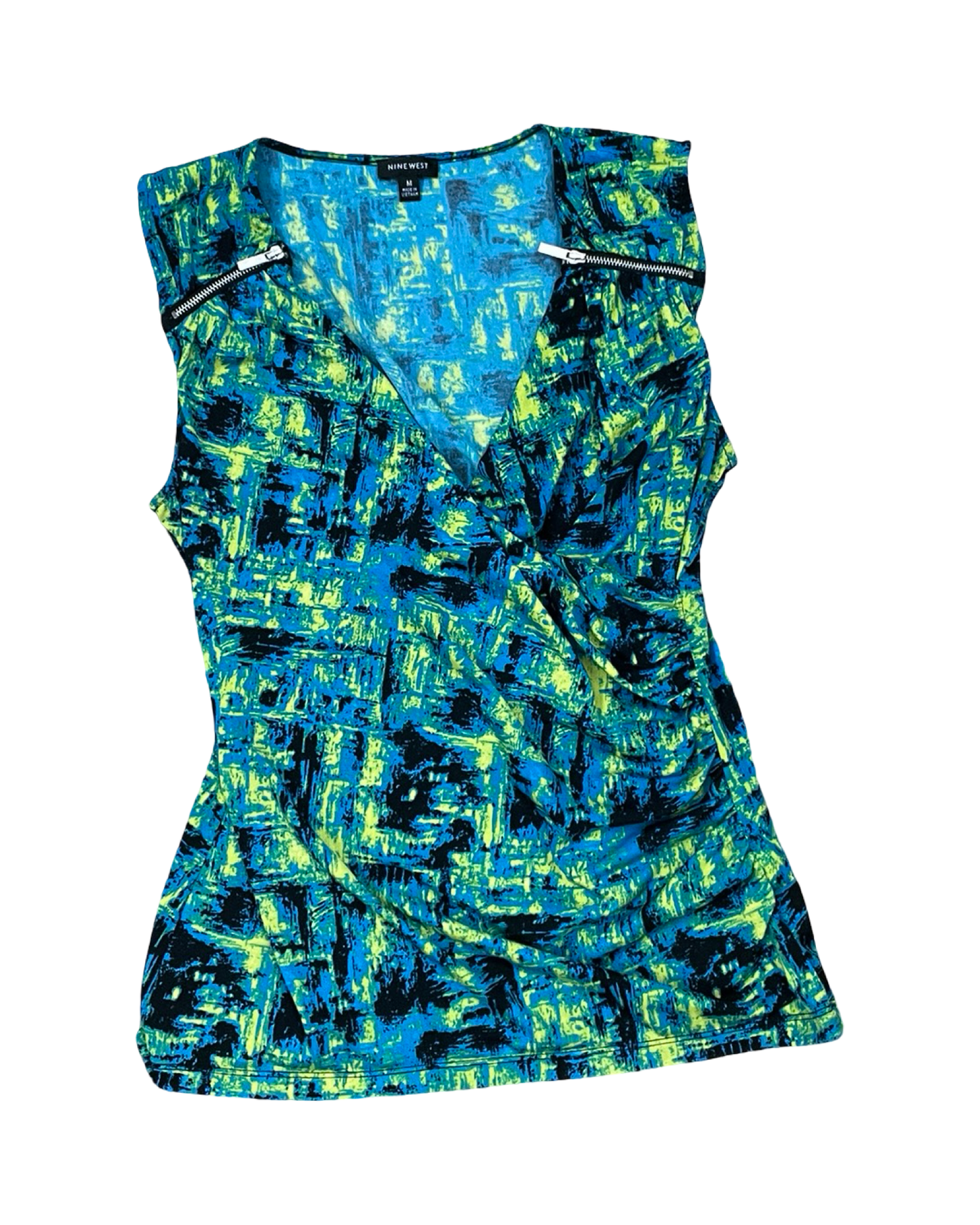 Top Sleeveless By Nine West In Blue & Yellow, Size:M