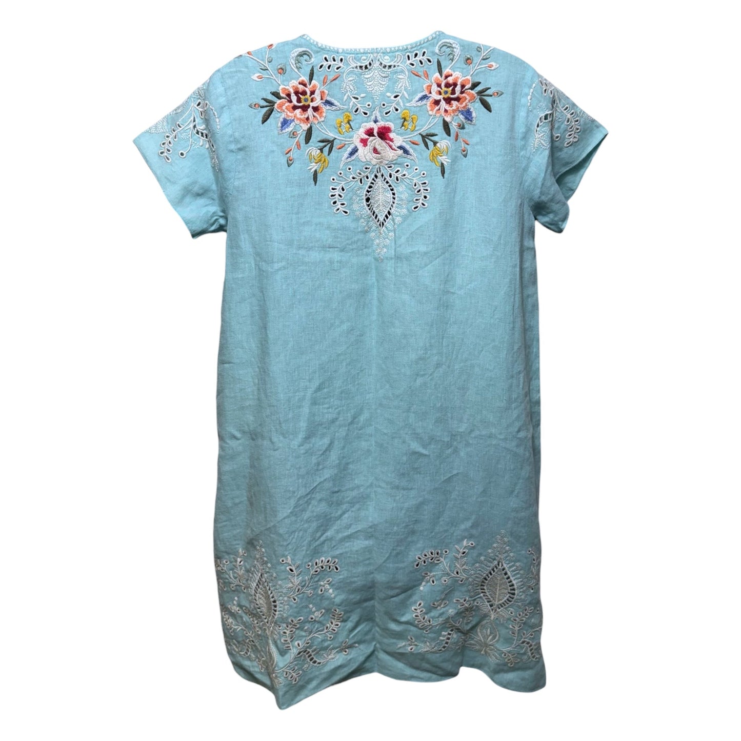 Assa Teal Blue Embroidered Linen Drape Tunic Dress By Johnny Was In Blue, Size: XS