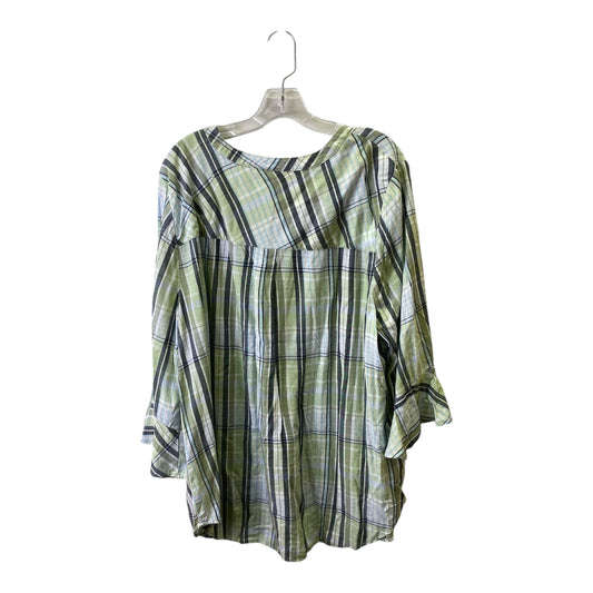 Top 3/4 Sleeve By Catherines In Green & White, Size:2X
