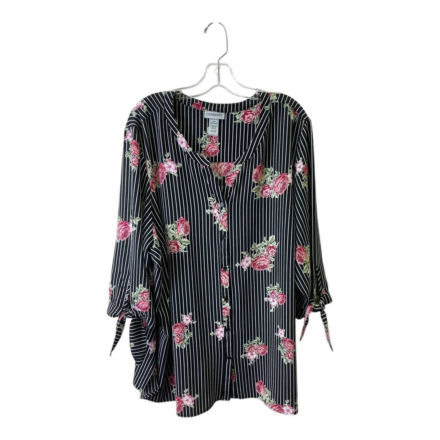 Top 3/4 Sleeve By Catherines In Black & Red, Size:2X