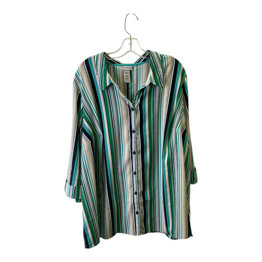 Top 3/4 Sleeve By Catherines In Green & White, Size:2X