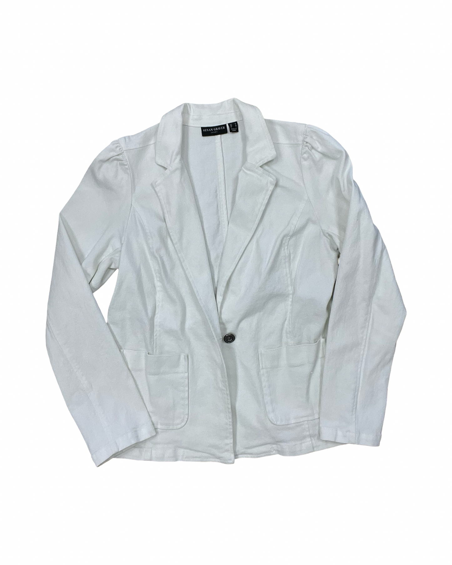 Jacket Denim By Susan Graver In White Denim, Size:M