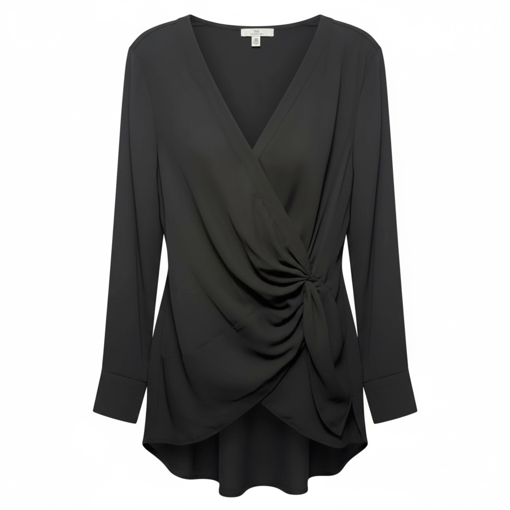 Faux Wrap Top Long Sleeve Designer By Halston In Black, Size: L