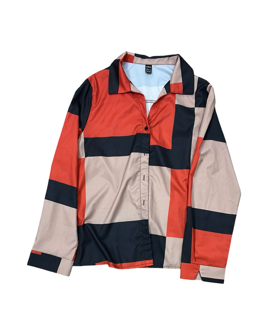 Blouse Ls By Shein In Brown & Orange, Size:Xl