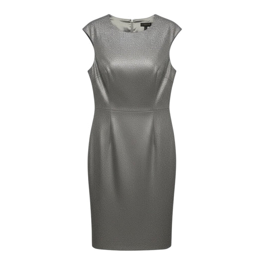 Metallic Wool Blend Dress Party Midi By Brooks Brothers In Silver, Size: 6