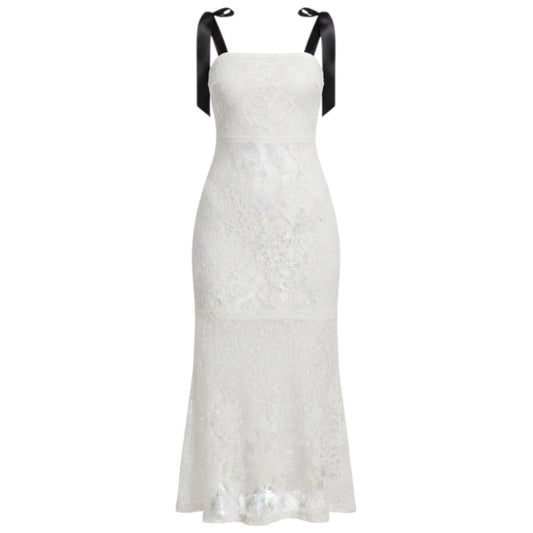 Finest Romance White Lace Tie-Strap Midi Dress By Lulus In White, Size: M