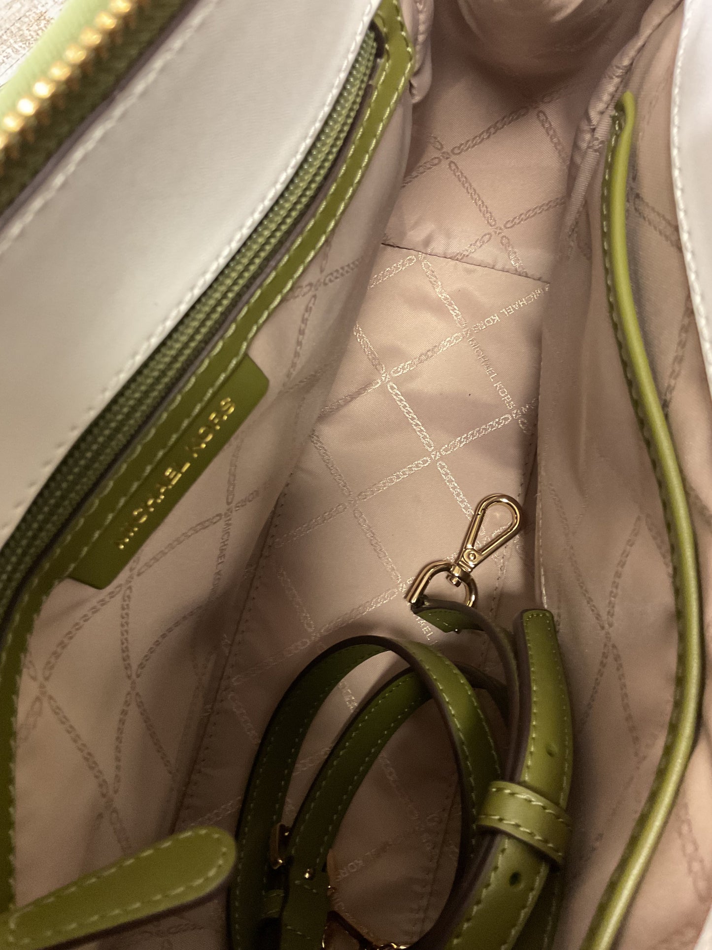 Handbag Designer By Michael Kors In Green & White, Size:Medium