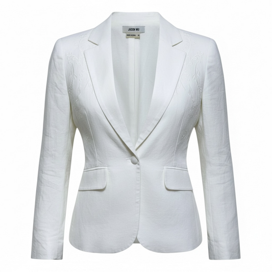 Linen Blend Embroidered Blazer Designer By Jason Wu In Cream, Size: M