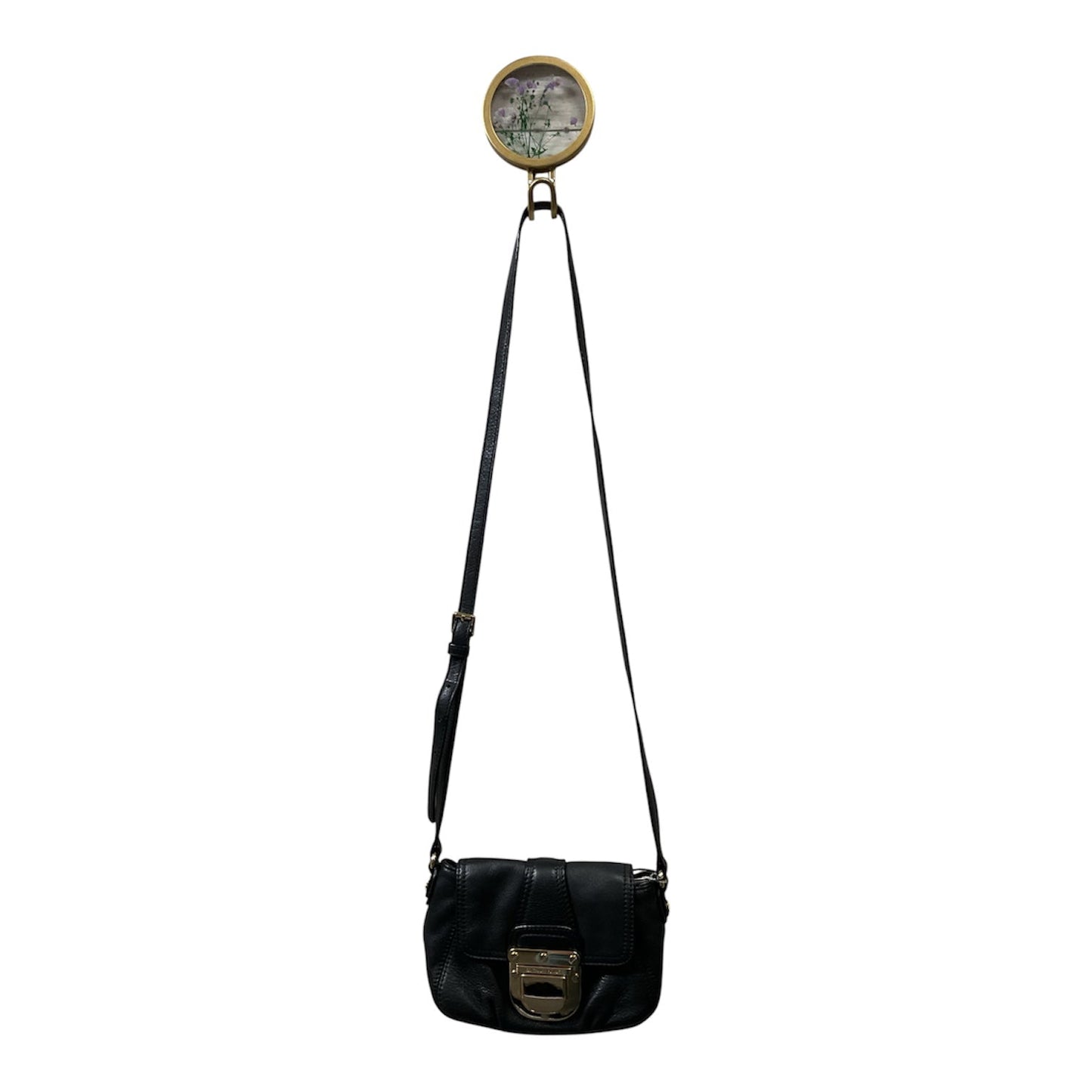 Crossbody Designer By Michael Kors In Black & Gold, Size:Small