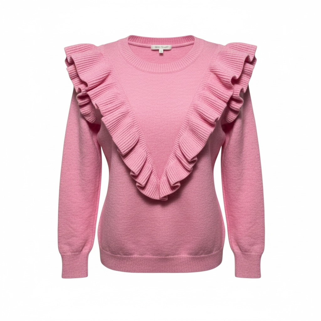Ruffle Sweater By Entro X Anthropologie In Pink, Size: L