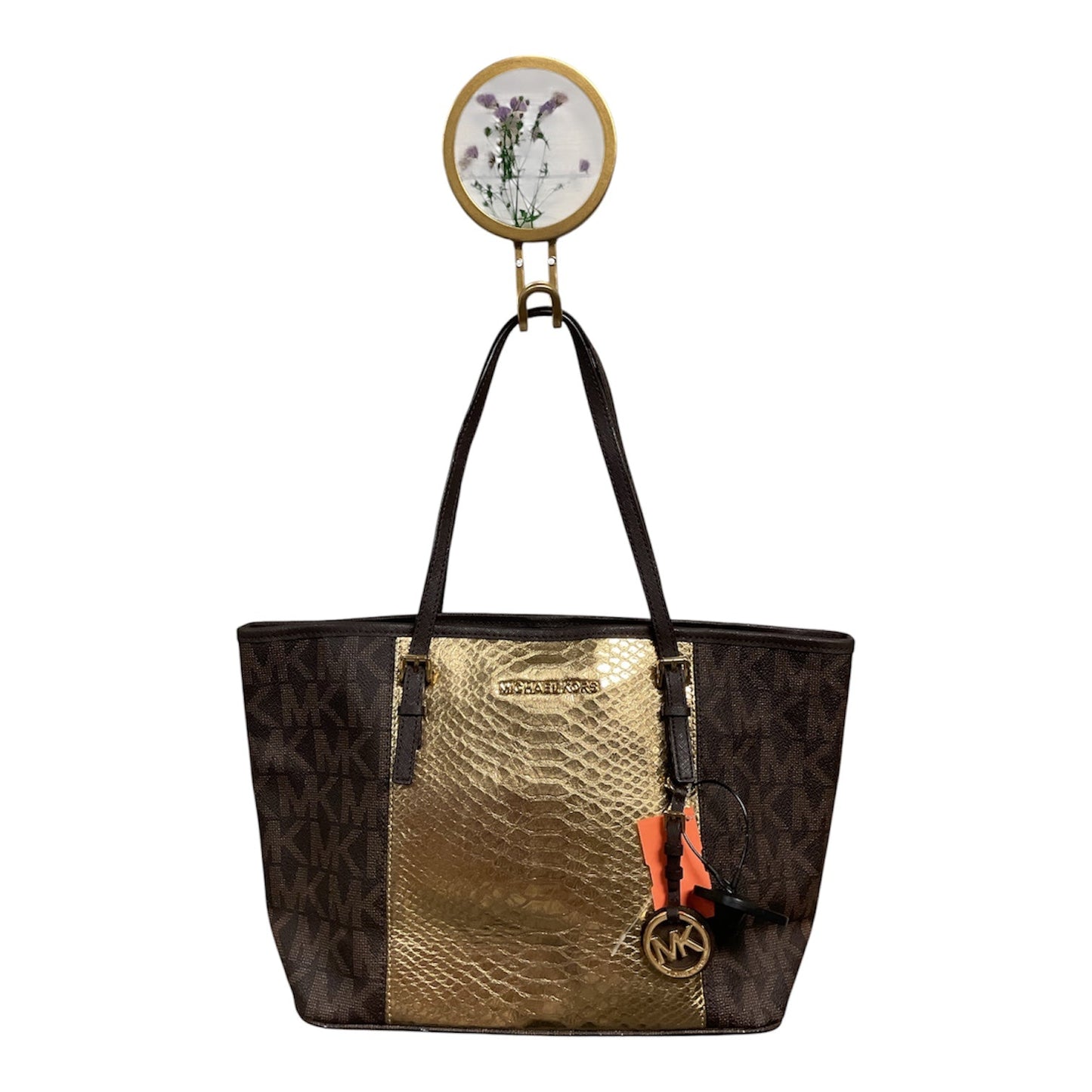 Tote Designer By Michael Kors In Brown & Gold, Size:Medium